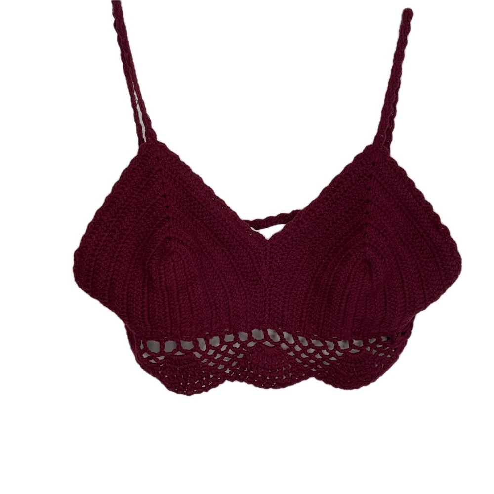 COCO + JAMESON Burgundy Crochet Knit Bralette Boho Festival Fairycore Top Large